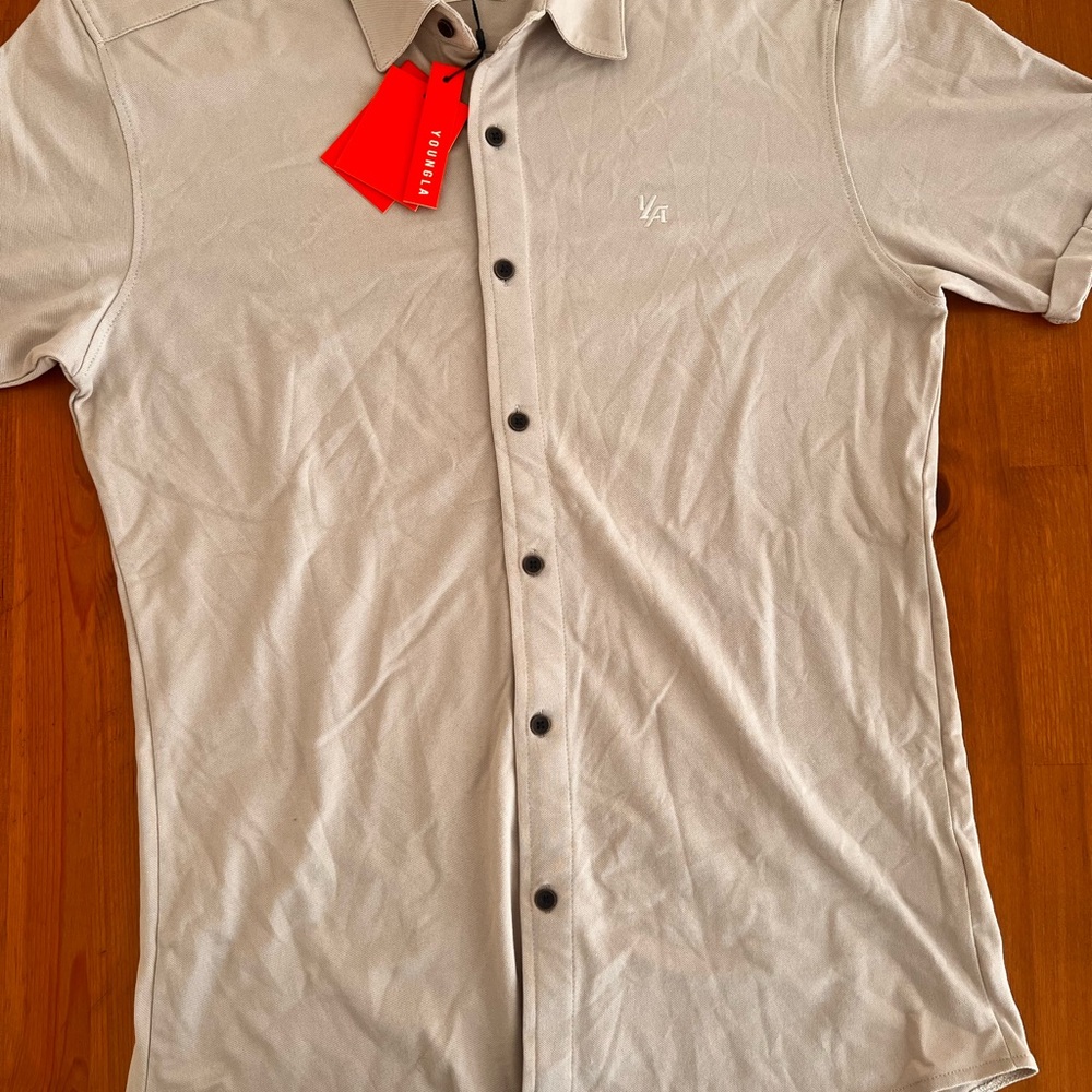 YoungLA Light Tan Casual Button Down Shirt